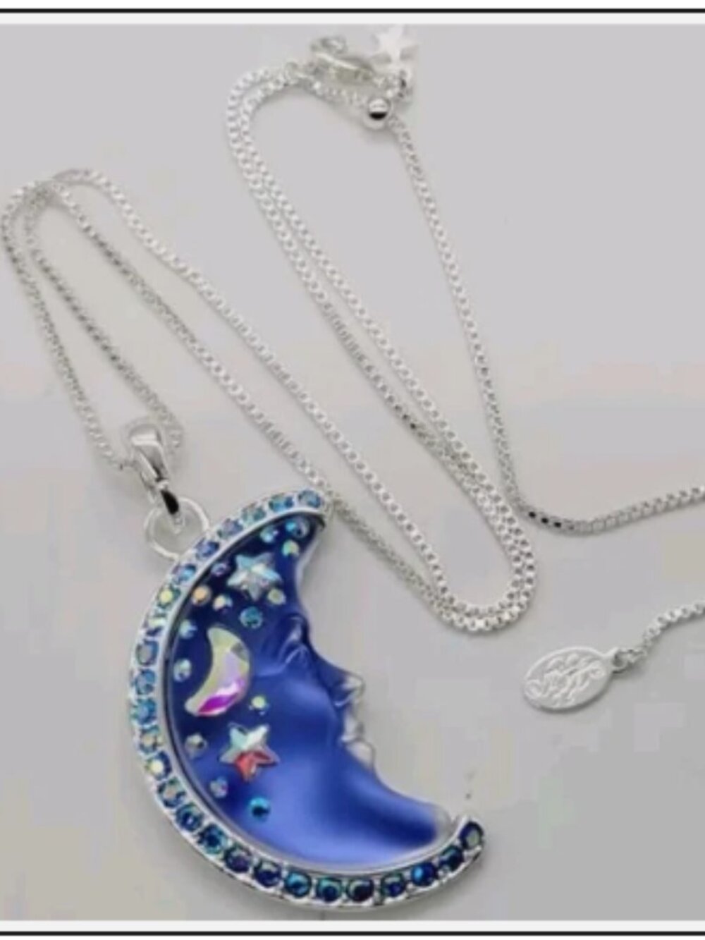 Kirks Folly Venus Illusion Moon Shadow 35mm Necklace & Charm BLUE Silver tone